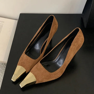 Xajzpa Spring Designer Splicing Pumps Women Sexy Pointed Toe Thin Low Heels Elegant Banquet Mule Shoes Zapatos Mujer